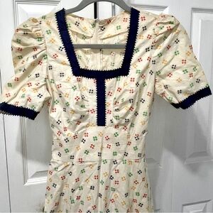 Vintage Handmade Gingham Polka Dot Maxi Dress with Empire Waist.